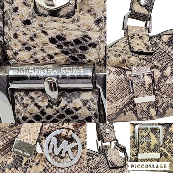Michael Kors Heidi Dark Sans Satchel tan brown black silver snake print bag 2009 - Picture 7 of 16